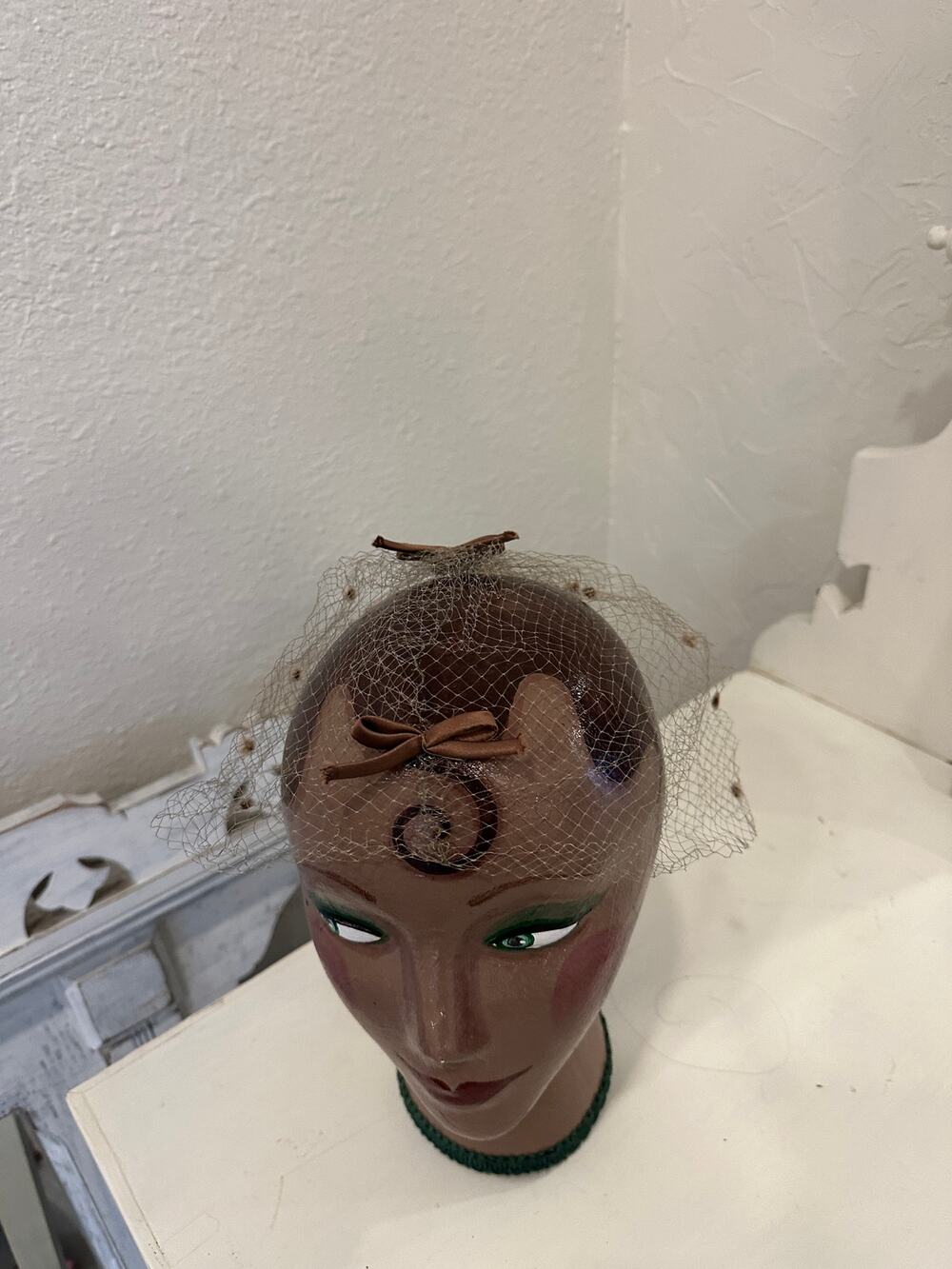 Vintage Netted Veil Bows Brown Polka Dot Headpiece Fascinator